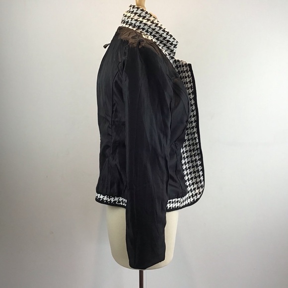 Black/White houndstooth lined knit one button black trim Donna Moore jacket M - Picture 8 of 11